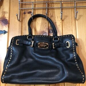 Michael Kors Black Leather Satchel with Gold Accents